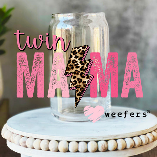 Twin Mama Pink UV DTF Decal 16oz Libbey Glass Original Size Weefers