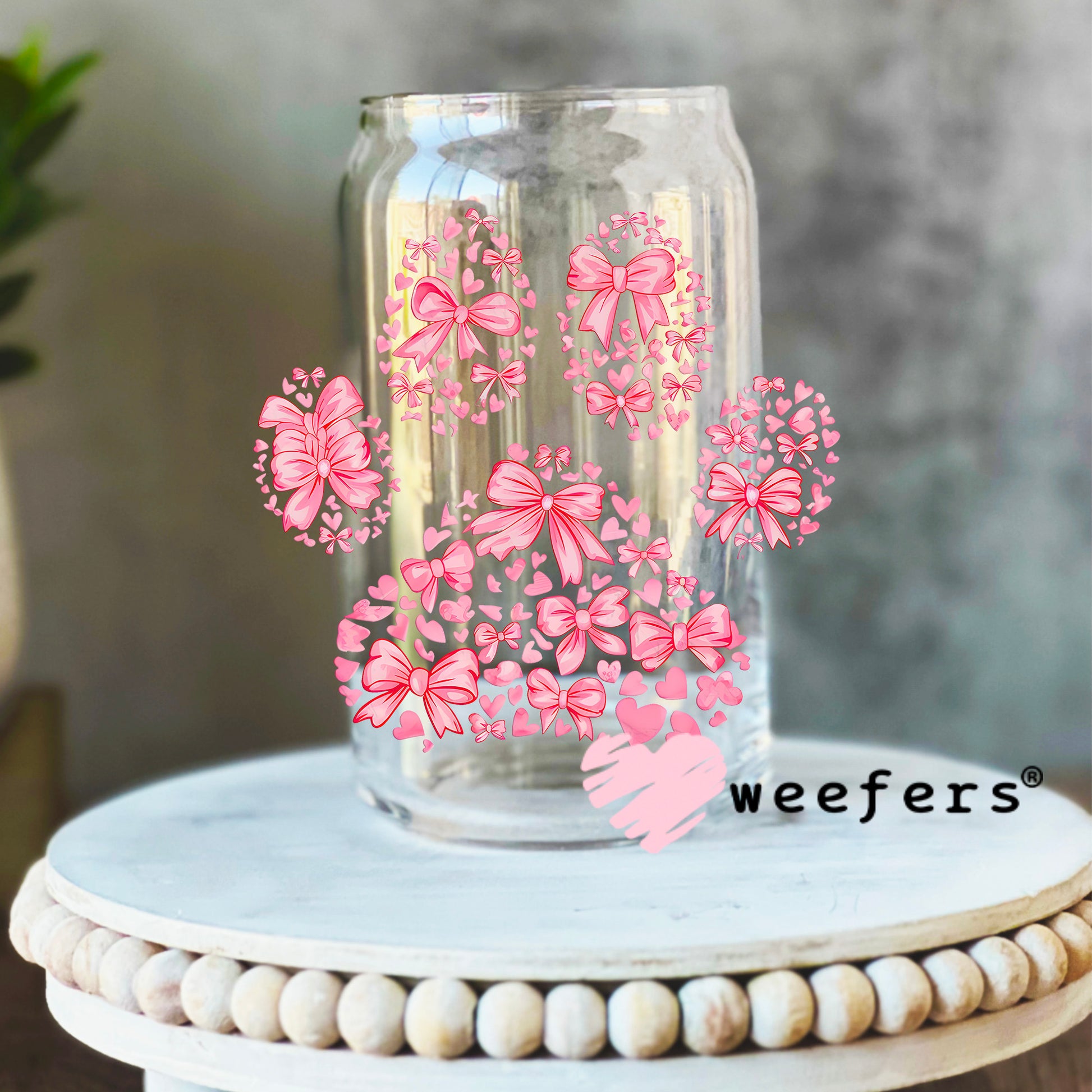 Coquette Pink Dog Paws UV DTF Decal 16oz Libbey Glass Original Size Weefers