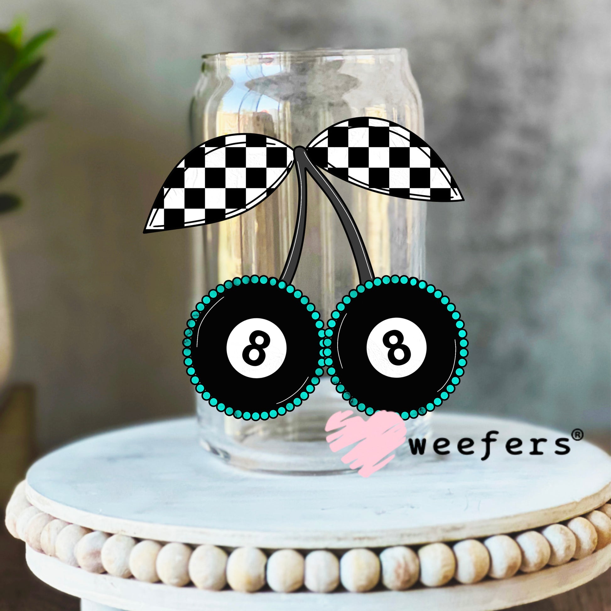 Cherry Eight Balls UV DTF Decal 16oz Libbey Glass Original Size Weefers