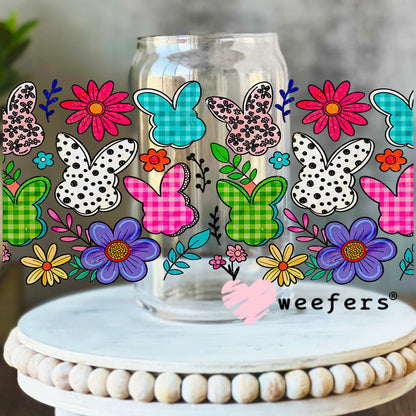 Spring Floral and Plaid Bunnies UV DTF Cup Wrap - WEEFERS EXCLUSIVE WRAP 16oz Libbey Glass Original Size Weefers