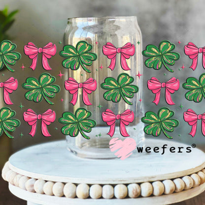 Shamrocks and Coquette Pink Bows UV DTF Cup Wrap - WEEFERS EXCLUSIVE WRAP Weefers