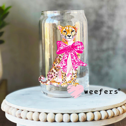 Cheetah Pink Bow UV DTF Decal 16oz Libbey Glass Original Size Weefers