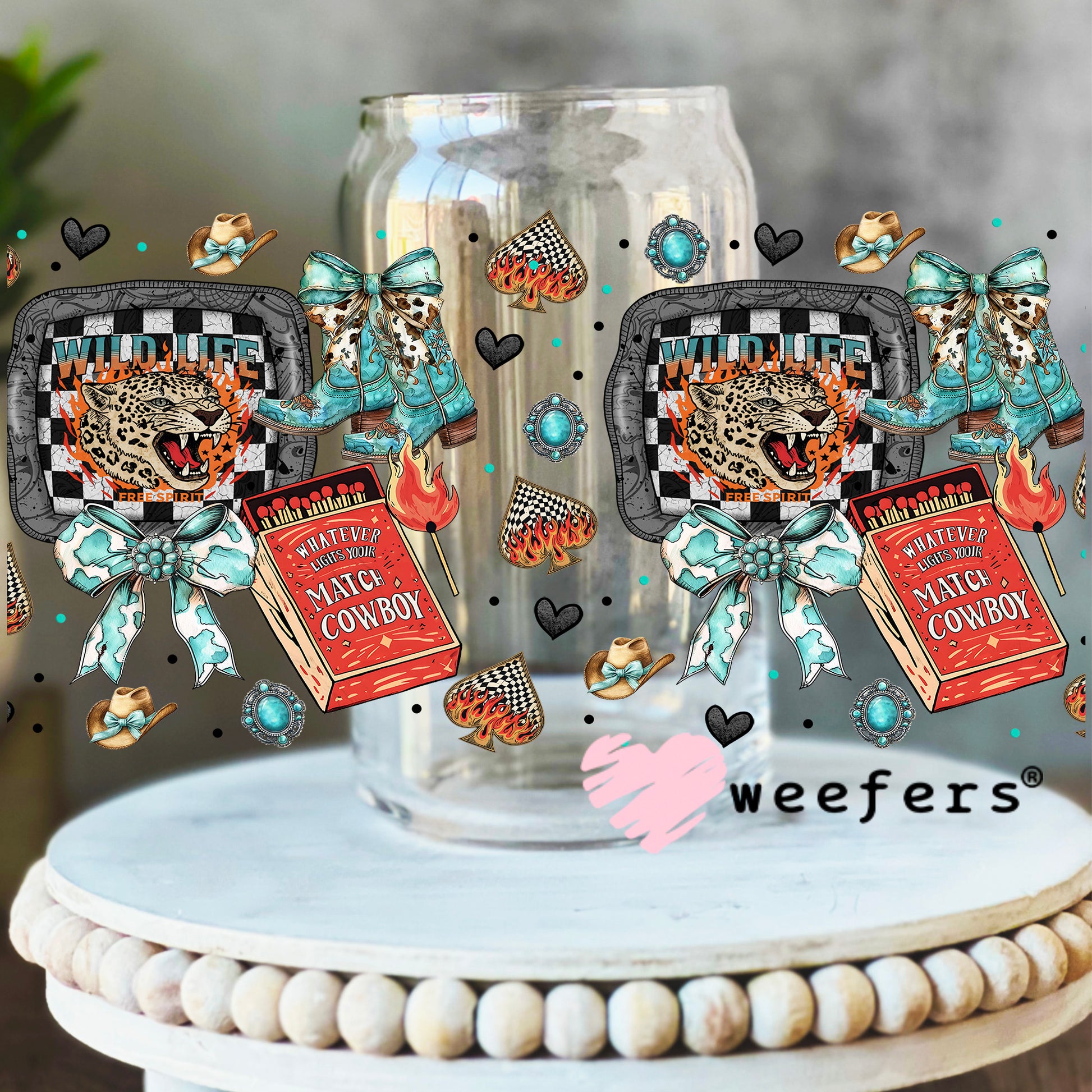 Whatever Lights Your Match Cowboy UV DTF Cup Wrap - WEEFERS EXCLUSIVE WRAP 16oz Libbey Glass Original Size Weefers