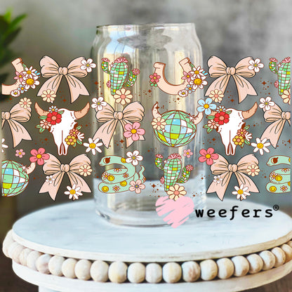 Western Coquette Peach Cowboy UV DTF Cup Wrap - WEEFERS EXCLUSIVE WRAP 16oz Libbey Glass Original Size Weefers