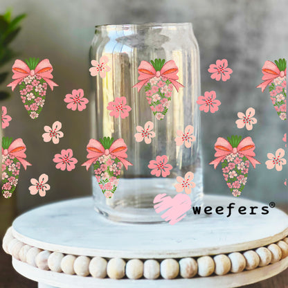 Blush Pink and Green Floral Easter Carrots UV DTF Cup Wrap - WEEFERS EXCLUSIVE WRAP 16oz Libbey Glass Original Size Weefers