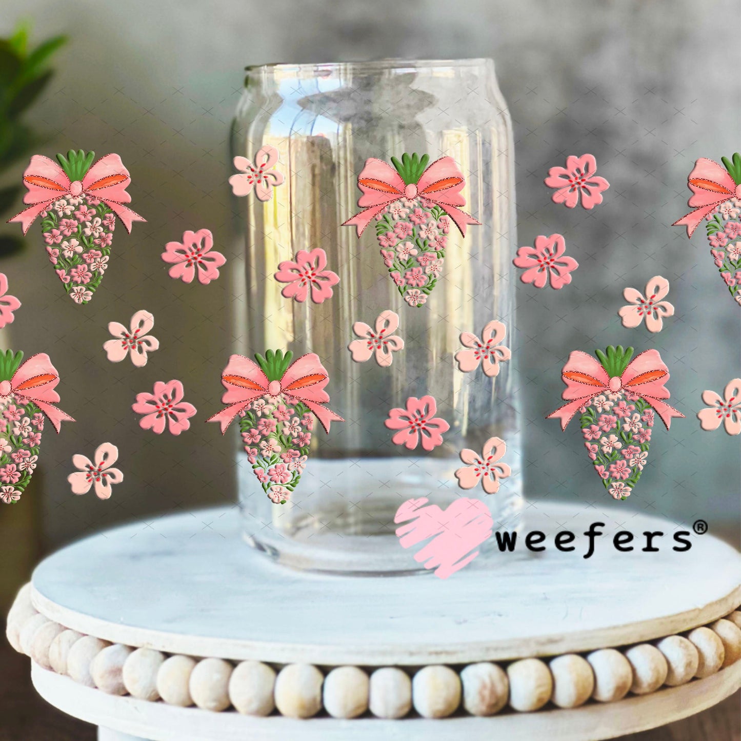 Blush Pink and Green Floral Easter Carrots UV DTF Cup Wrap - WEEFERS EXCLUSIVE WRAP Weefers