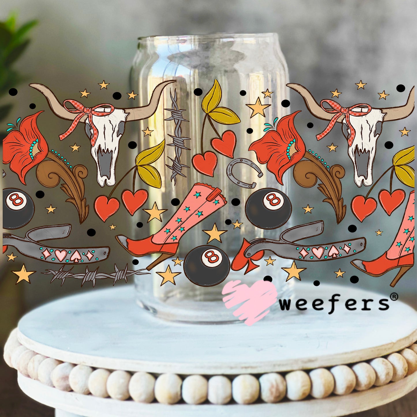 Western Cowgirl Favorite Things UV DTF Cup Wrap - WEEFERS EXCLUSIVE WRAP 16oz Libbey Glass Original Size Weefers