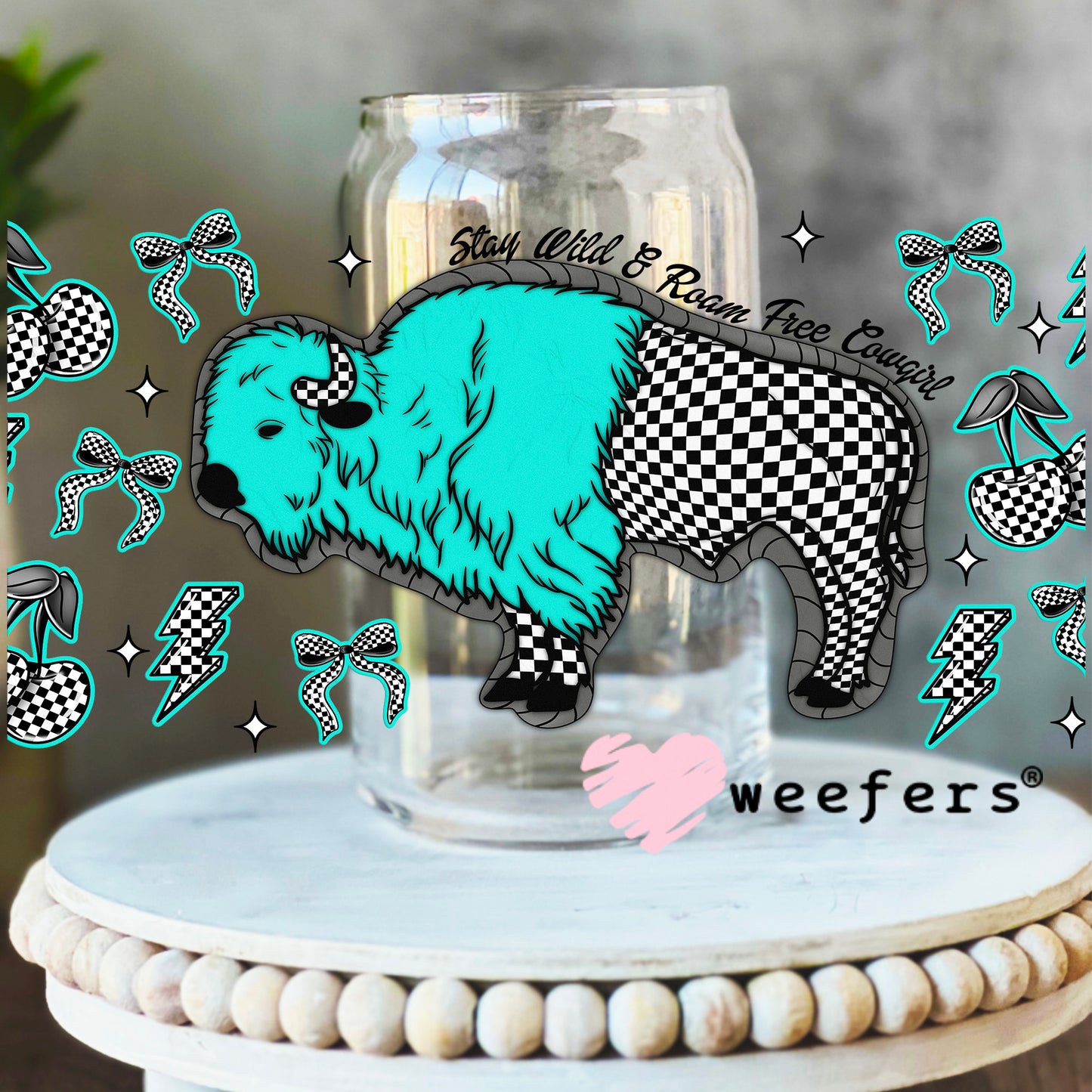 Stay Wild and Roam Free Cowgirl UV DTF Cup Wrap - Weefers Exclusive Wrap 16oz Libbey Glass Original Size Weefers