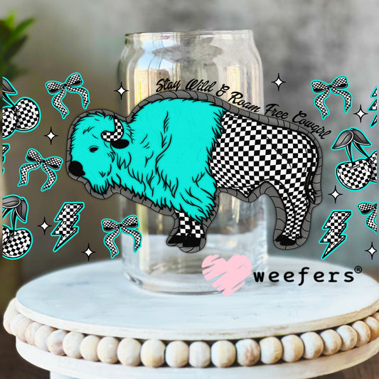 Stay Wild and Roam Free Cowgirl UV DTF Cup Wrap - Weefers Exclusive Wrap 16oz Libbey Glass Original Size Weefers