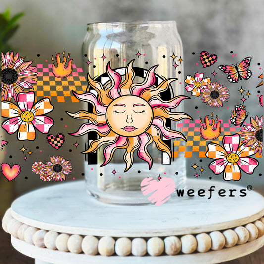 Sun and Flowers Orange and Pink Dreams Cowgirl UV DTF Cup Wrap 16oz Libbey Glass Original Size Weefers