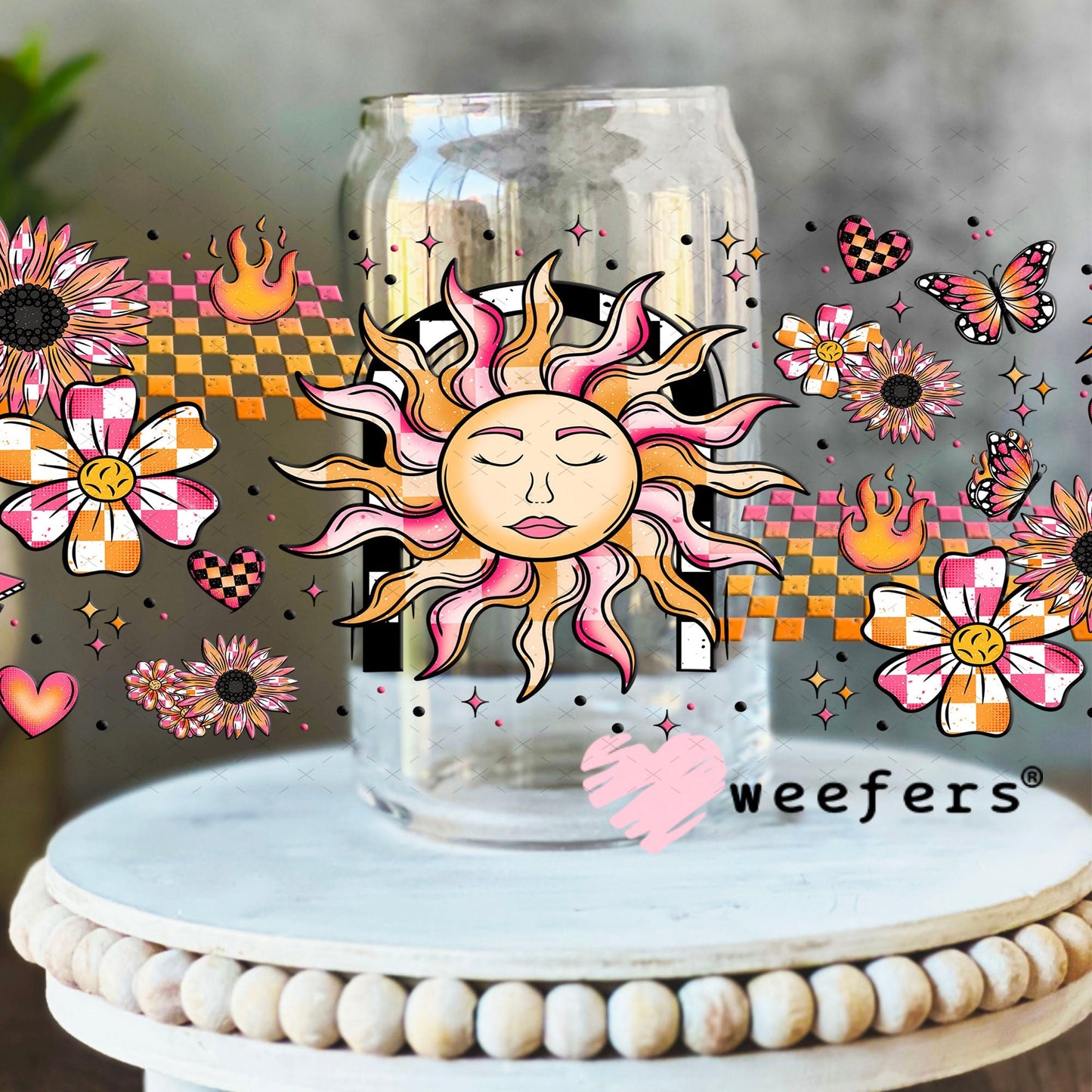 Sun and Flowers Orange and Pink Dreams Cowgirl UV DTF Cup Wrap 16oz Libbey Glass Original Size Cup Wrap Weefers