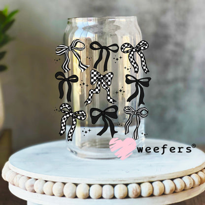 Black Checkered Bows Box UV DTF Decal 16oz Libbey Glass Original Size Weefers
