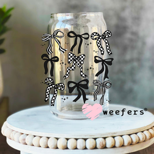Black Checkered Bows Box UV DTF Decal 16oz Libbey Glass Original Size Weefers