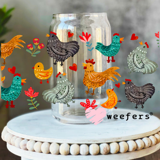 Farm Chicken friends UV DTF Cup Wrap 16oz Libbey Glass Original Size Weefers
