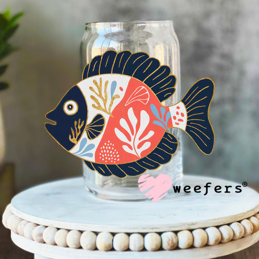 Blue and Coral Fish UV DTF Decal 16oz Libbey Glass Original Size Weefers