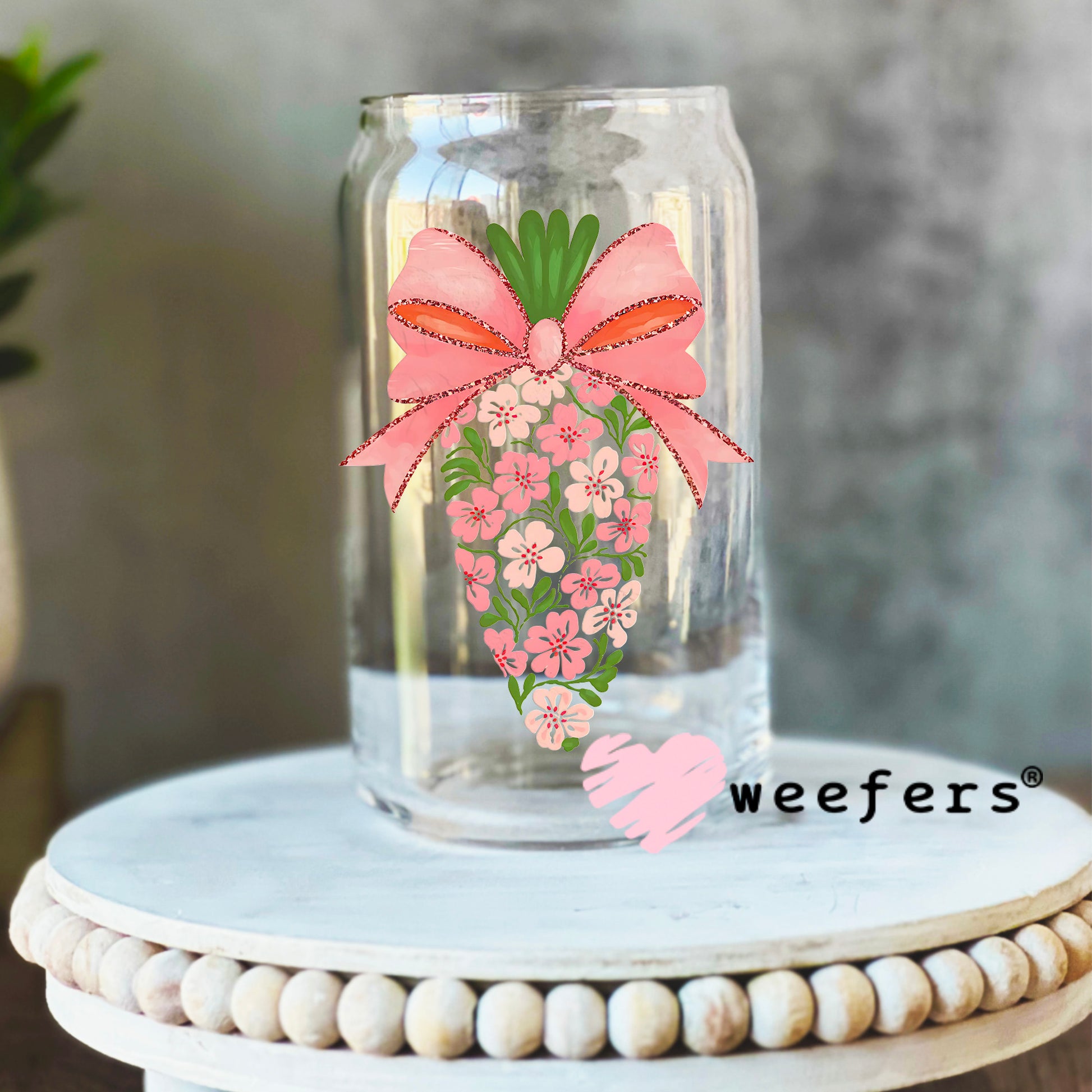 Peach Floral Easter Carrot UV DTF Decal 16oz Libbey Glass Original Size Weefers