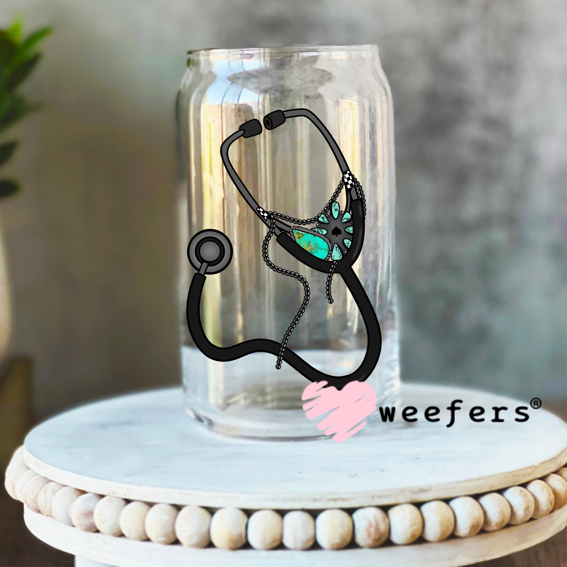 Western Stethoscope UV DTF Decal 16oz Libbey Glass Original Size Weefers