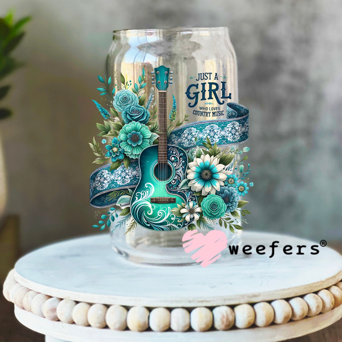 Just a Girl Who Loves Country Music UV DTF Decal 16oz Libbey Glass Original Size Weefers