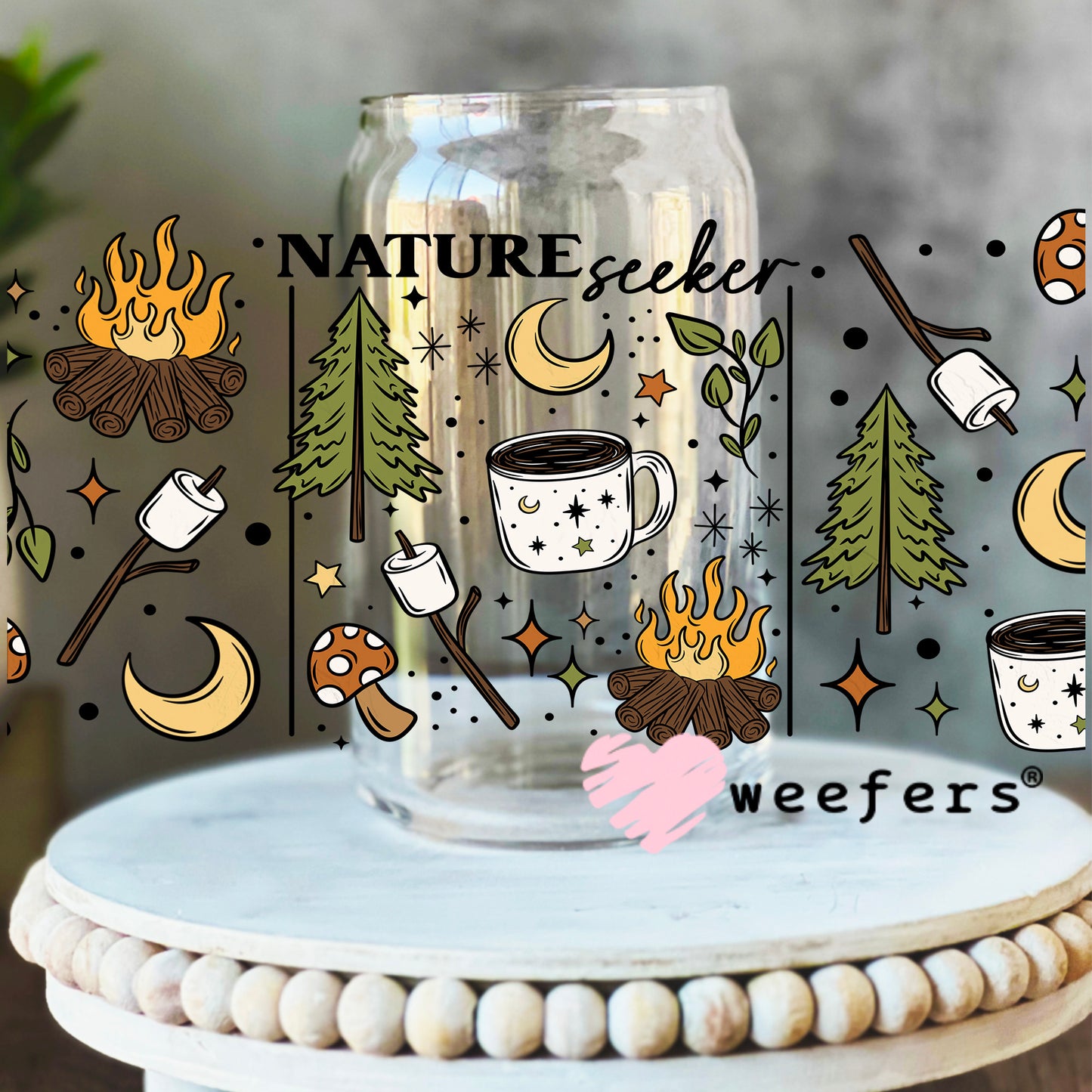 Nature Seeker Camping UV DTF Cup Wrap 16oz Libbey Glass Original Size Weefers
