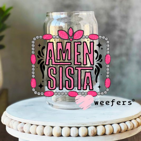 Amen Sista Pink UV DTF Decal 16oz Libbey Glass Original Size Weefers