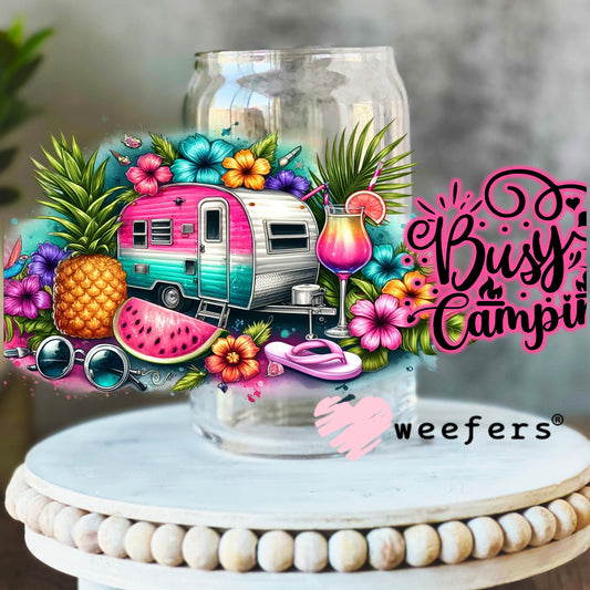 Busy Camping UV DTF Cup Wrap 16oz Libbey Glass Original Size Weefers