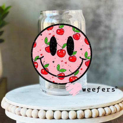 Cherry Smile Face UV DTF Decal 16oz Libbey Glass Original Size Weefers