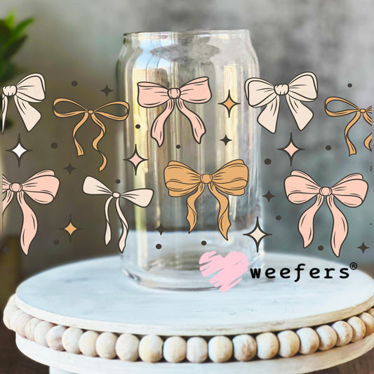 Neutral Coquette Bows UV DTF Cup Wrap 16oz Libbey Glass Original Size Weefers