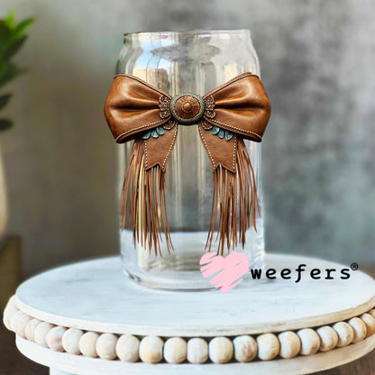 Brown Western Fringe Bow UV DTF Decal 16oz Libbey Glass Original Size Weefers