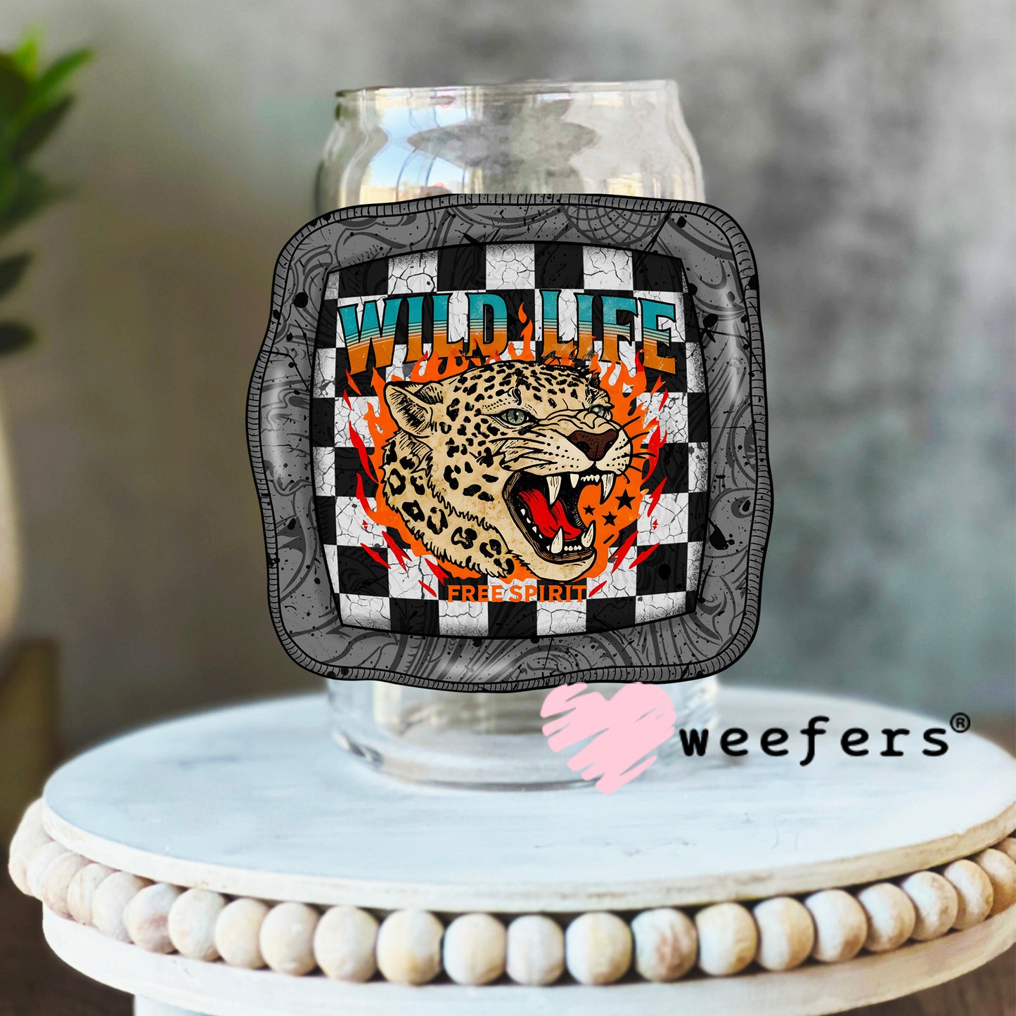 Wild Life Free Spirit UV DTF Decal 16oz Libbey Glass Original Size Weefers