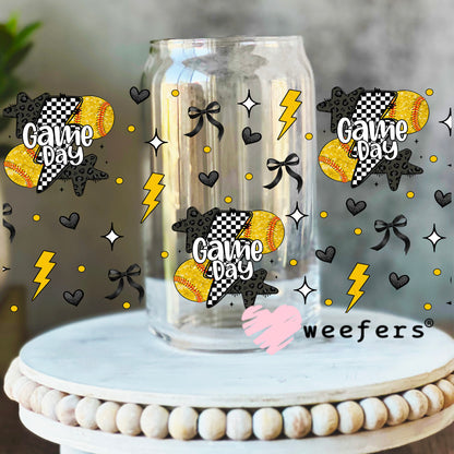 Softball Gameday Lightening Bolts UV DTF Cup Wrap - WEEFERS EXCLUSIVE WRAP 16oz Libbey Glass Original Size Weefers