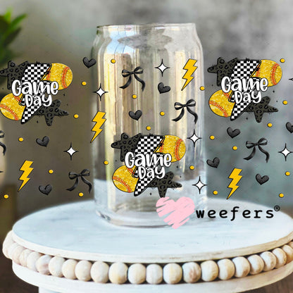 Softball Gameday Lightening Bolts UV DTF Cup Wrap - WEEFERS EXCLUSIVE WRAP 16oz Libbey Glass Original Size Cup Wrap Weefers