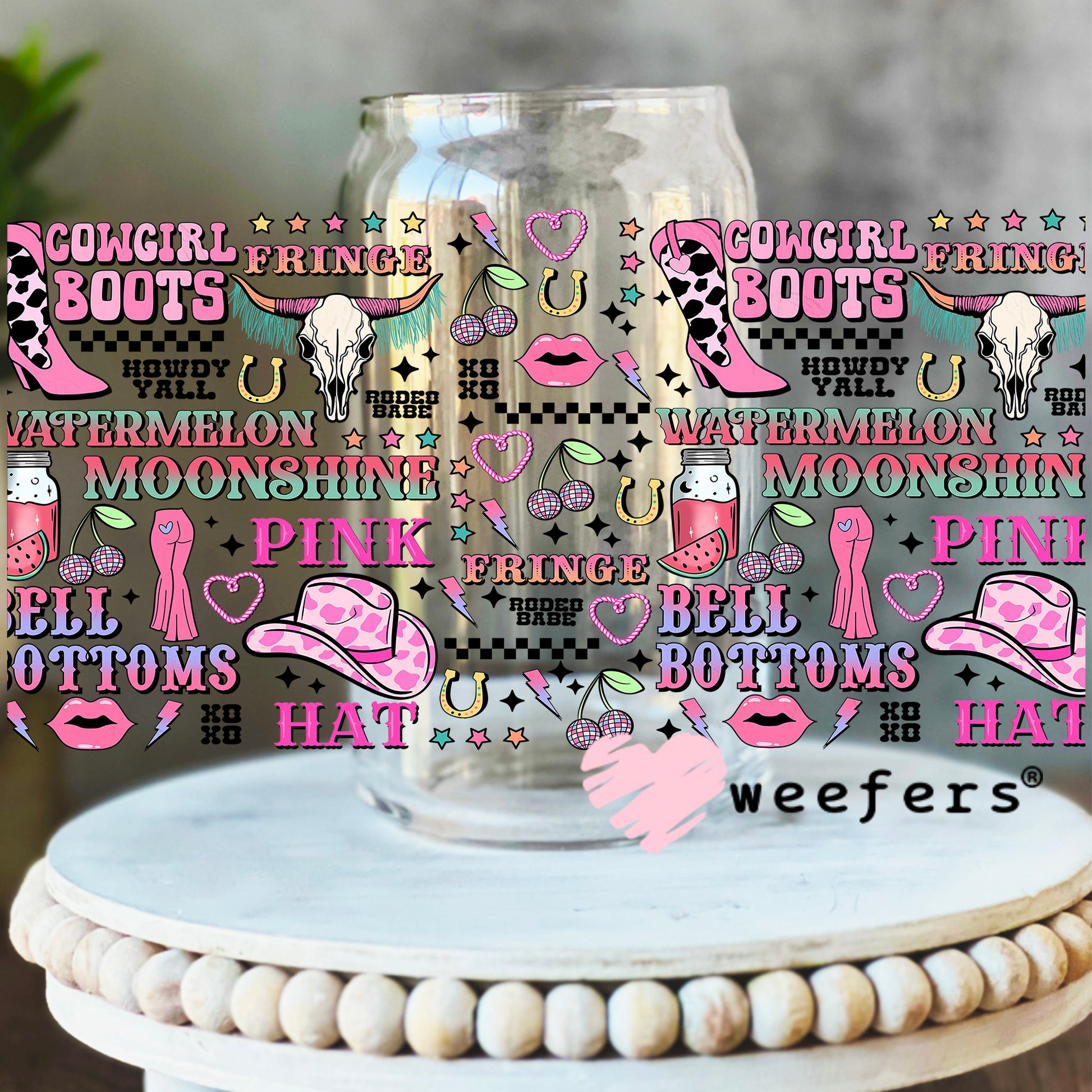 Cowgirl Favorite Things UV DTF Cup Wrap 16oz Libbey Glass Original Size Weefers