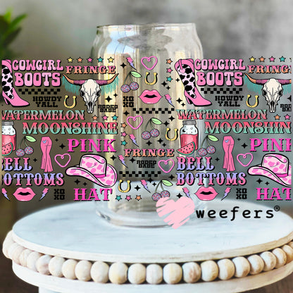 Cowgirl Favorite Things UV DTF Cup Wrap 16oz Libbey Glass Original Size Weefers