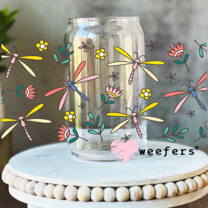 Colorful Dragonflies UV DTF Cup Wrap 16oz Libbey Glass Original Size Weefers