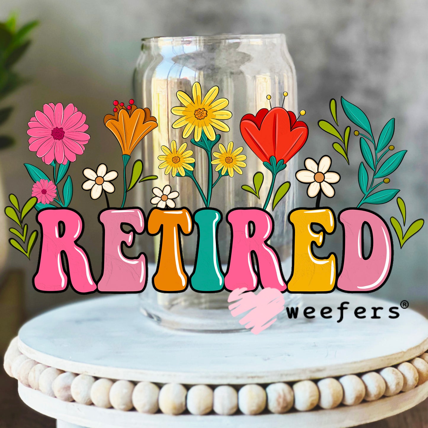 Retired Colorful Flowers UV DTF Cup Wrap 16oz Libbey Glass Original Size Weefers