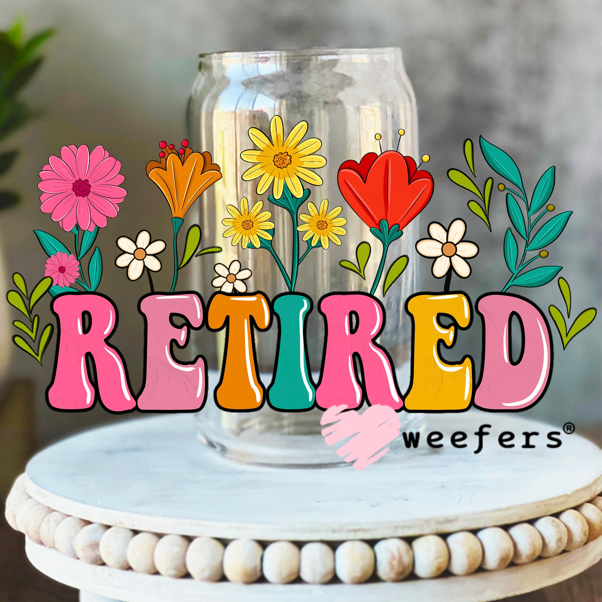 Retired Colorful Flowers UV DTF Cup Wrap 16oz Libbey Glass Original Size Weefers