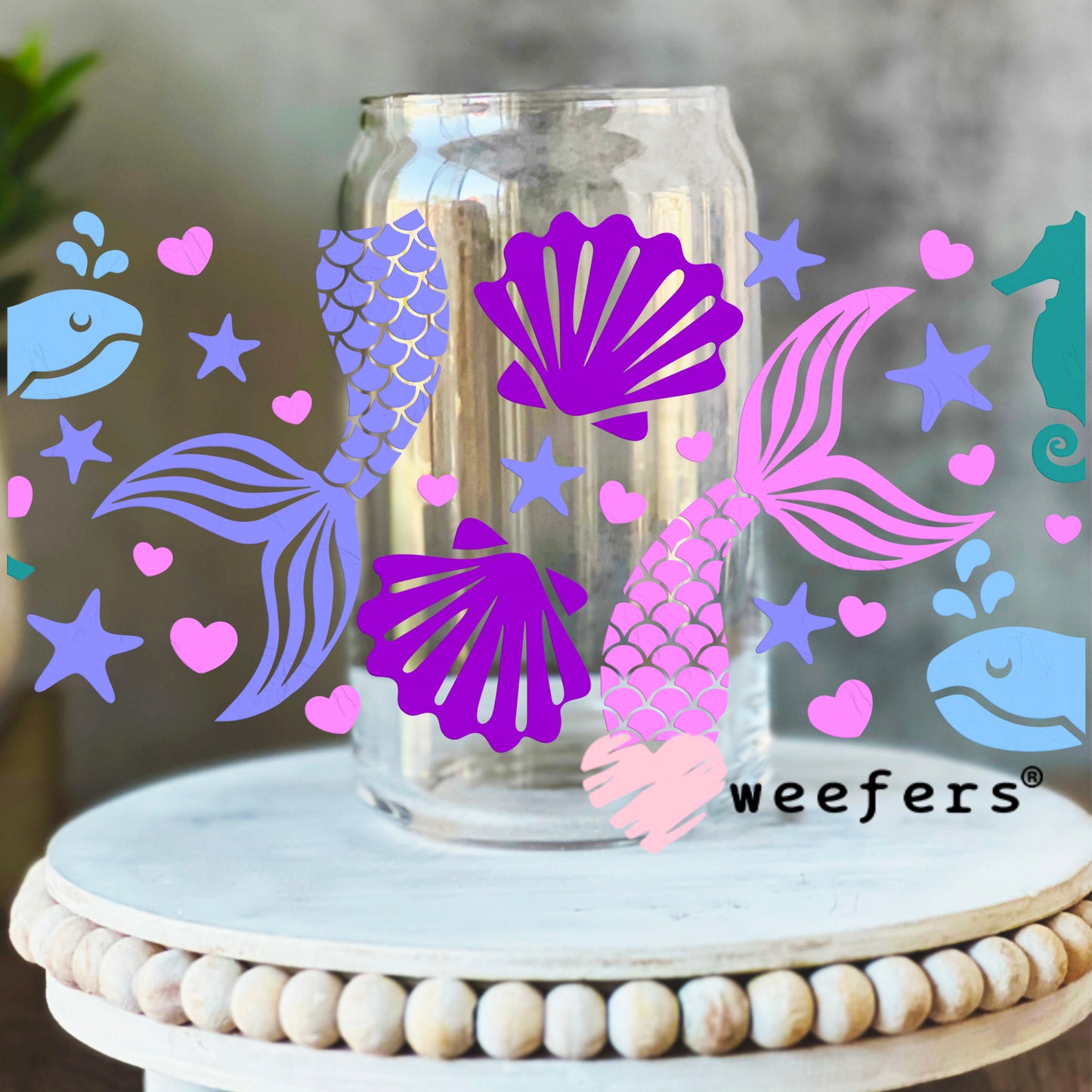 Mermaid Dreams UV DTF Cup Wrap 16oz Libbey Glass Original Size Weefers