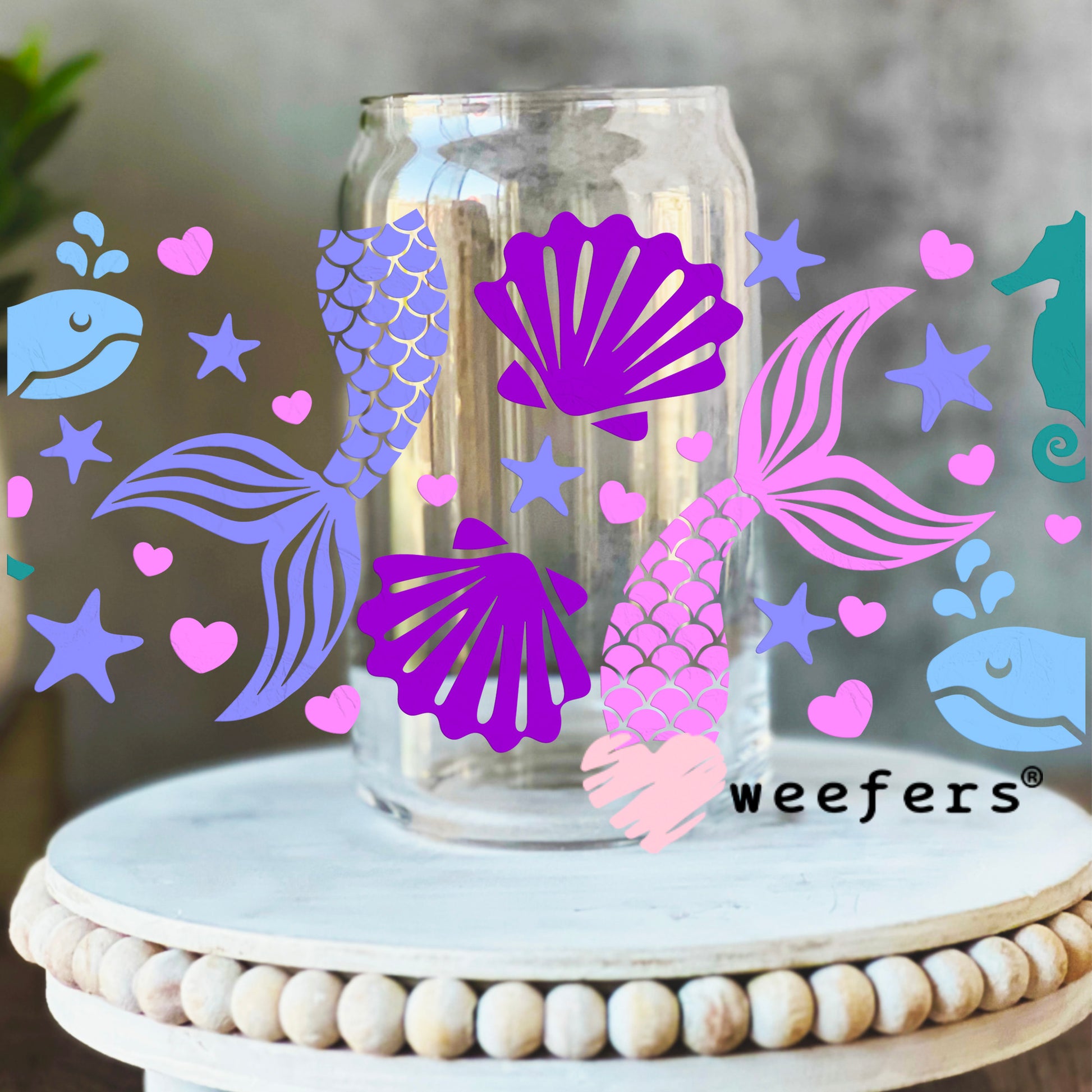 Mermaid Dreams UV DTF Cup Wrap 16oz Libbey Glass Original Size Weefers