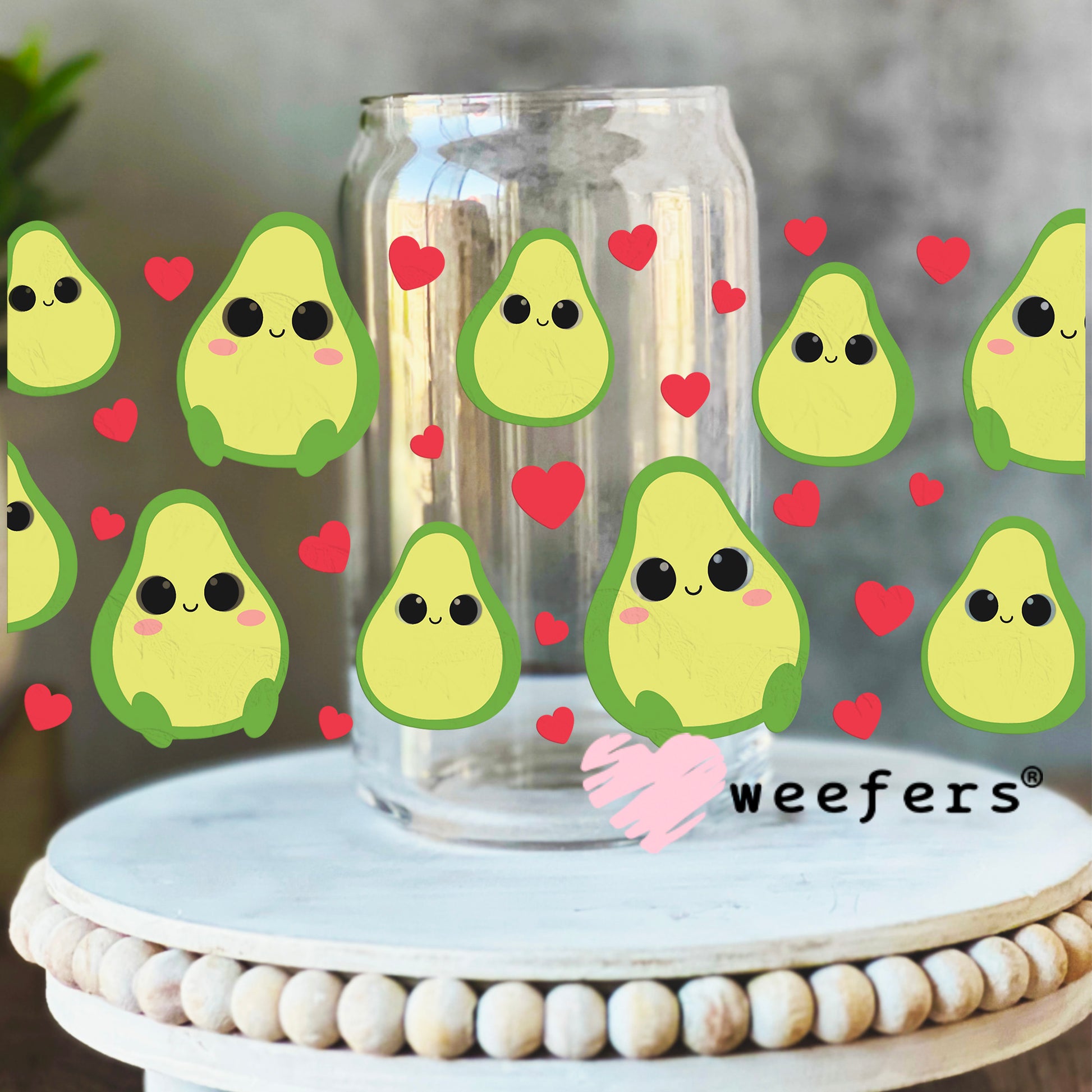 Avocado Lover Red Hearts UV DTF Cup Wrap 16oz Libbey Glass Original Size Weefers
