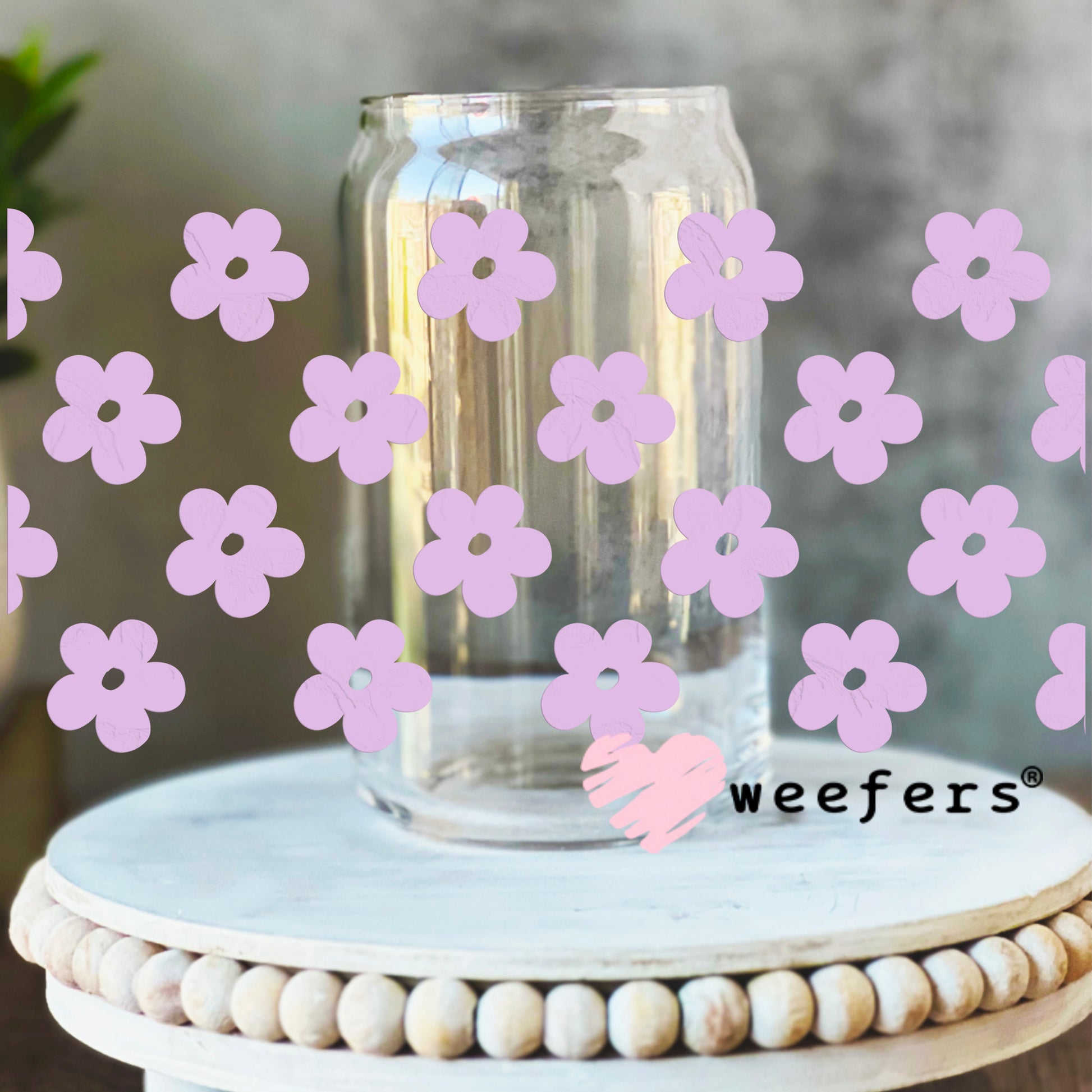 Purple Daisy Flowers UV DTF Cup Wrap 16oz Libbey Glass Original Size Weefers