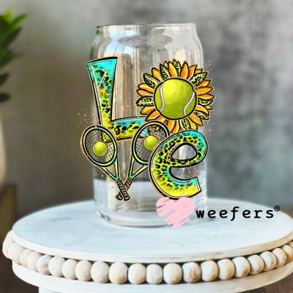 Love Tennis Sunflower Western UV DTF Decal 16oz Libbey Glass Original Size Weefers