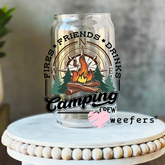 Fires Friends Drinks Camping UV DTF Decal 16oz Libbey Glass Original Size Weefers