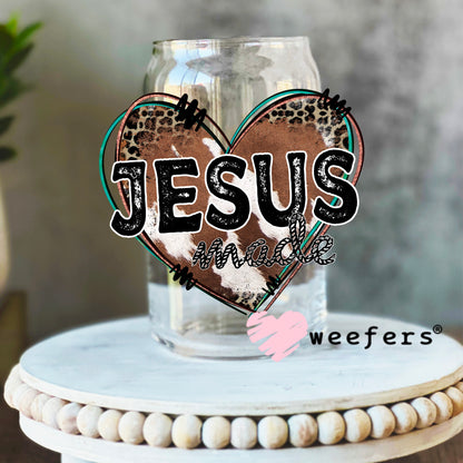Jesus Western Heart UV DTF Decal 16oz Libbey Glass Original Size Weefers