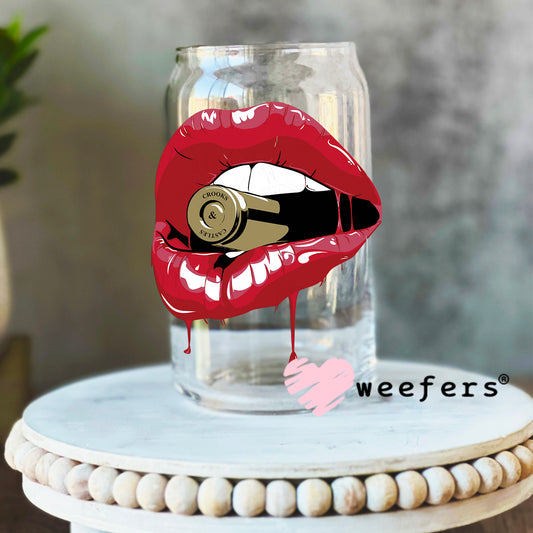 Bite the Bullet Red Lips UV DTF Decal 16oz Libbey Glass Original Size Weefers