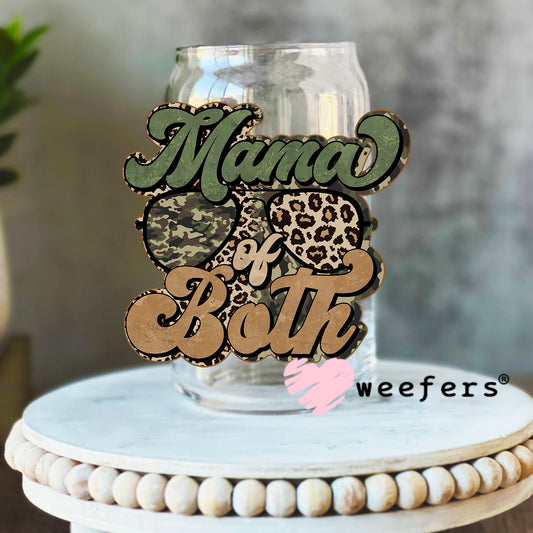 Mama of Both Camo Green and Brown UV DTF Decal 16oz Libbey Glass Original Size Weefers