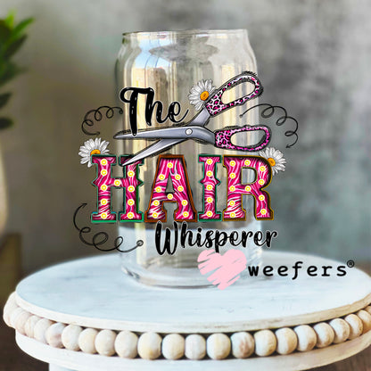 The Hair Whisperer UV DTF Decal 16oz Libbey Glass Original Size Weefers