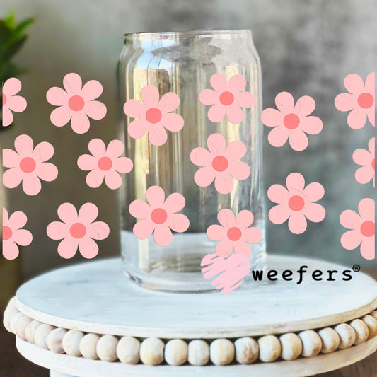 Blush Daisy Flowers UV DTF Cup Wrap 16oz Libbey Glass Original Size Weefers