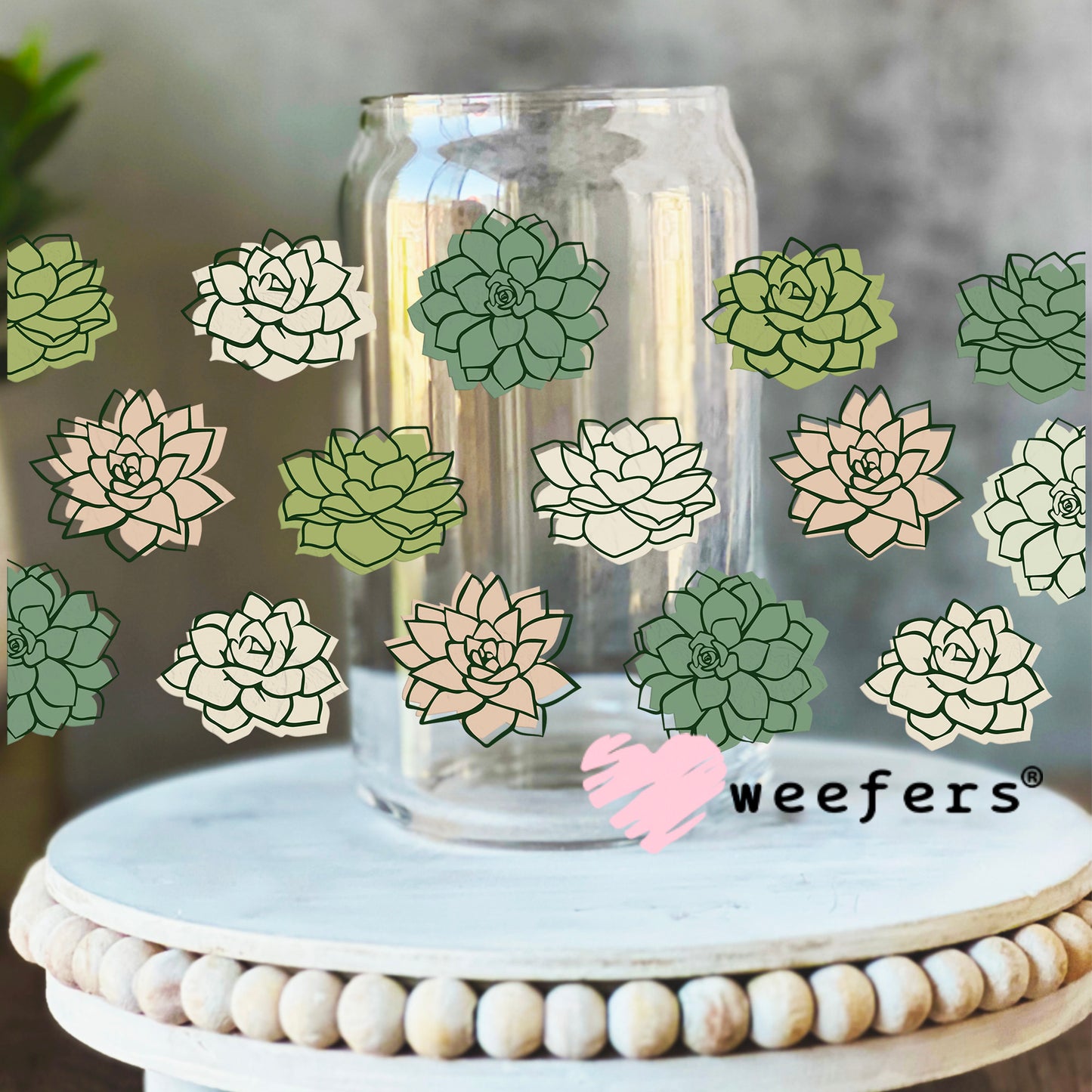 Succulent flowers UV DTF Cup Wrap 16oz Libbey Glass Original Size Weefers