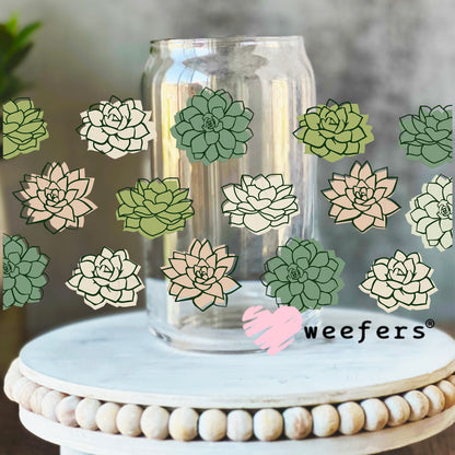 Succulent flowers UV DTF Cup Wrap 16oz Libbey Glass Original Size Weefers