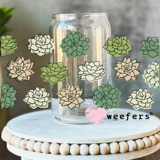 Succulent flowers UV DTF Cup Wrap 16oz Libbey Glass Original Size Weefers